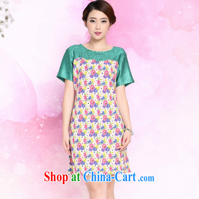 JA the 2015 summer on the new loose the code silk wrinkled mother load dresses XYY - 8327 green XXXL