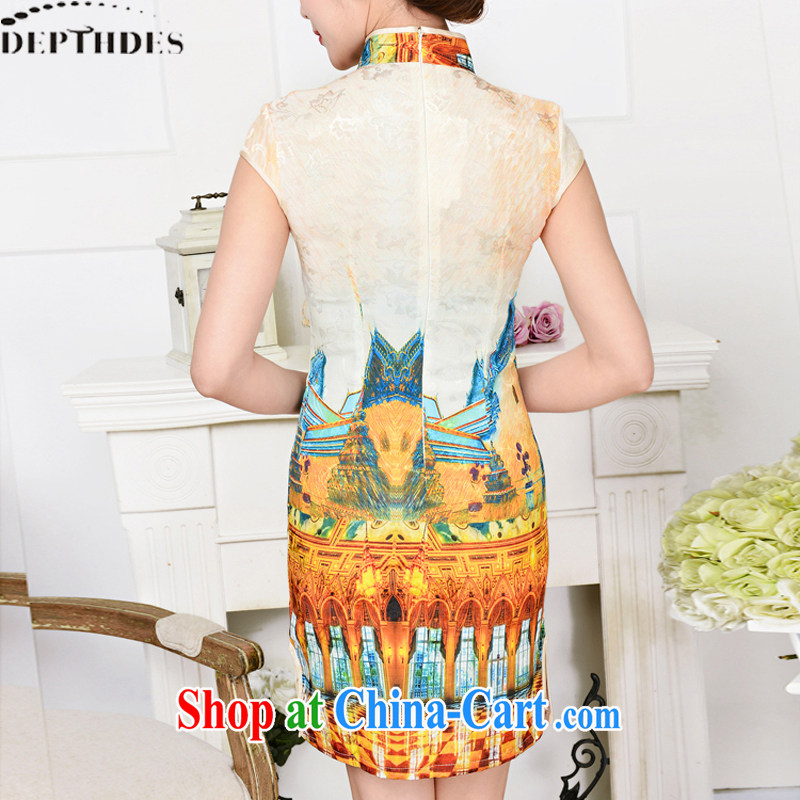 2015 DEPTHDES new summer girls retro-tie short-sleeved stamp Chinese, for improved cultivation video thin short cheongsam style dresses White Palace figure XXL, DEPTHDES, shopping on the Internet