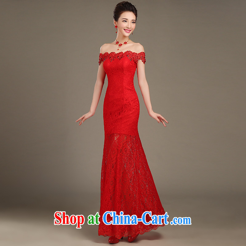 Toasting Service Bridal spring 2015 New red long-field shoulder crowsfoot wedding dresses beauty summer evening dress general long M, the color is still Windsor, shopping on the Internet