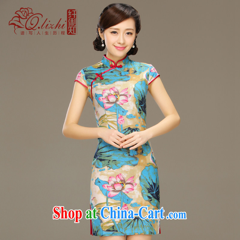 Slim li know Lin, the cotton summer dresses stylish short-sleeve retro short, cultivating graphics thin Chinese improved dresses QLZ Q 15 6059 Lin - the dust XXL