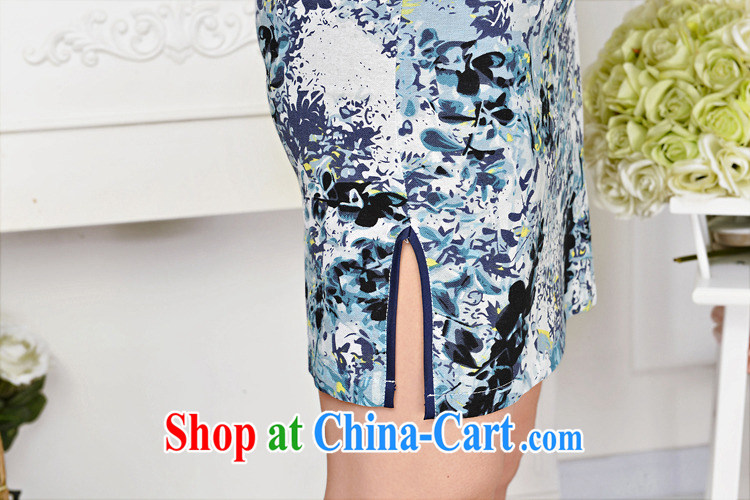 2015 DEPTHDES new summer wear women's clothing national retro elegance beauty stamp painting improved short cheongsam dress beige and navy suits XXL pictures, price, brand platters! Elections are good character, the national distribution, so why buy now enjoy more preferential! Health