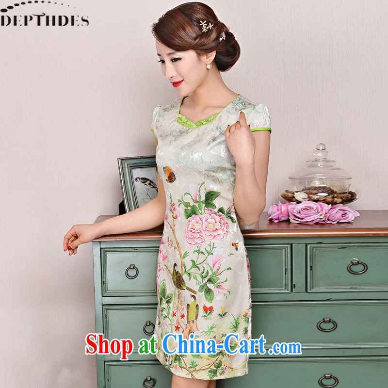 2015 DEPTHDES new summer women's clothing national retro elegance beauty stamp Peony picture improved short cheongsam dress pink Peony flowers XXL, DEPTHDES, shopping on the Internet