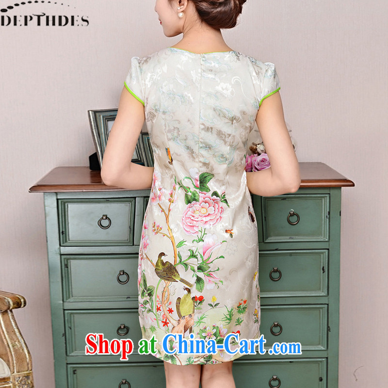 2015 DEPTHDES new summer women's clothing national retro elegance beauty stamp Peony picture improved short cheongsam dress pink Peony flowers XXL, DEPTHDES, shopping on the Internet