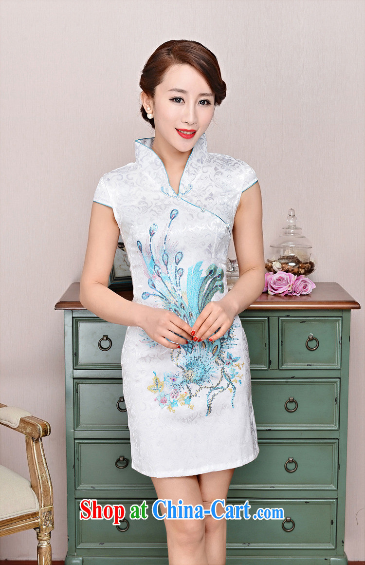2015 DEPTHDES new summer women's clothing national retro elegance beauty stamp Phoenix picture improved short cheongsam dress white Phoenix orchids XXL pictures, price, brand platters! Elections are good character, the national distribution, so why buy now enjoy more preferential! Health
