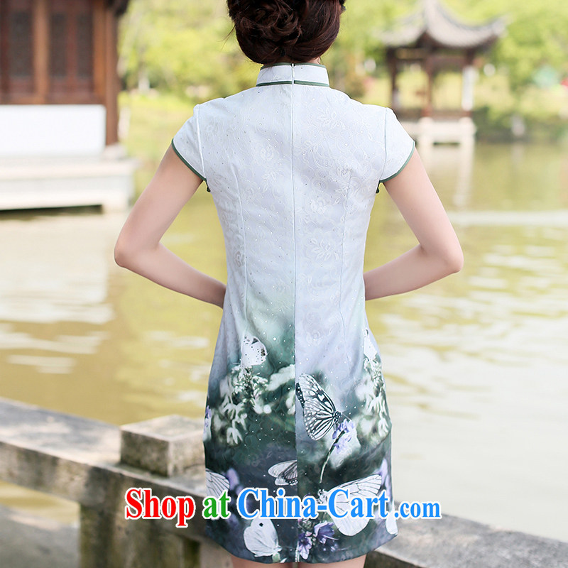 Jin Bai Lai 2015 new summer improved cheongsam dress Chinese Dress style stamp national high-end short-sleeved video thin dresses L idealistically Bai Lai (C . Z . BAILEE), online shopping