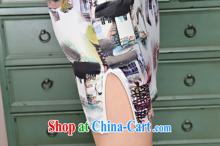 2015 DEPTHDES new summer wear women's clothing national retro elegance beauty stamp Landscape Improvement short cheongsam dress white package for XXL landscape pictures, price, brand platters! Elections are good character, the national distribution, so why buy now enjoy more preferential! Health