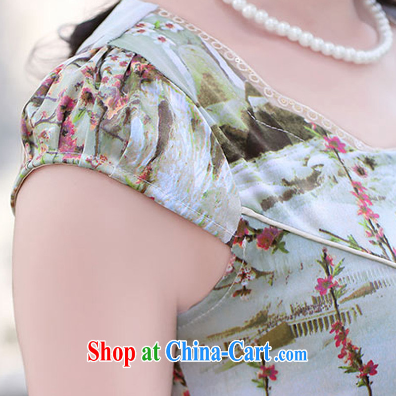 Air Shu Diane 2015 summer new cheongsam dress girls improved daily packages and short-sleeved beauty stamp dress M landscape, air Shu Diane, online shopping