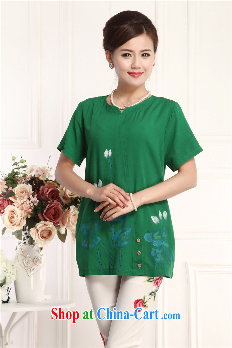Bong-ki Paul 2015 new, older women summer retro style Ethnic Wind up in cotton, the Chinese Tang replace temperament mother short-sleeved stamp T-shirt green 4XL pictures, price, brand platters! Elections are good character, the national distribution, so why buy now enjoy more preferential! Health