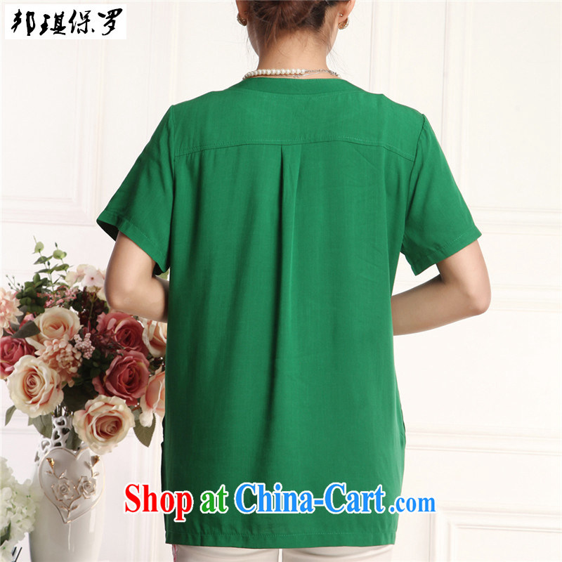 Bong-ki Paul 2015 new, older women summer retro style Ethnic Wind up in cotton, the Chinese Chinese style mother's short-sleeved stamp T-shirt green 4XL, Angel Paul, shopping on the Internet