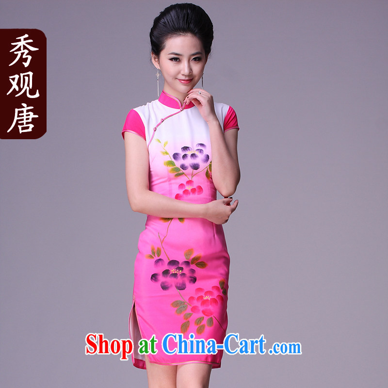 The CYD HO Kwun Tong' were spent 瑤 stylish improved cheongsam/Summer 2015 new hand-painted daily cheongsam dress retro rose red M Sau looked Tang, shopping on the Internet