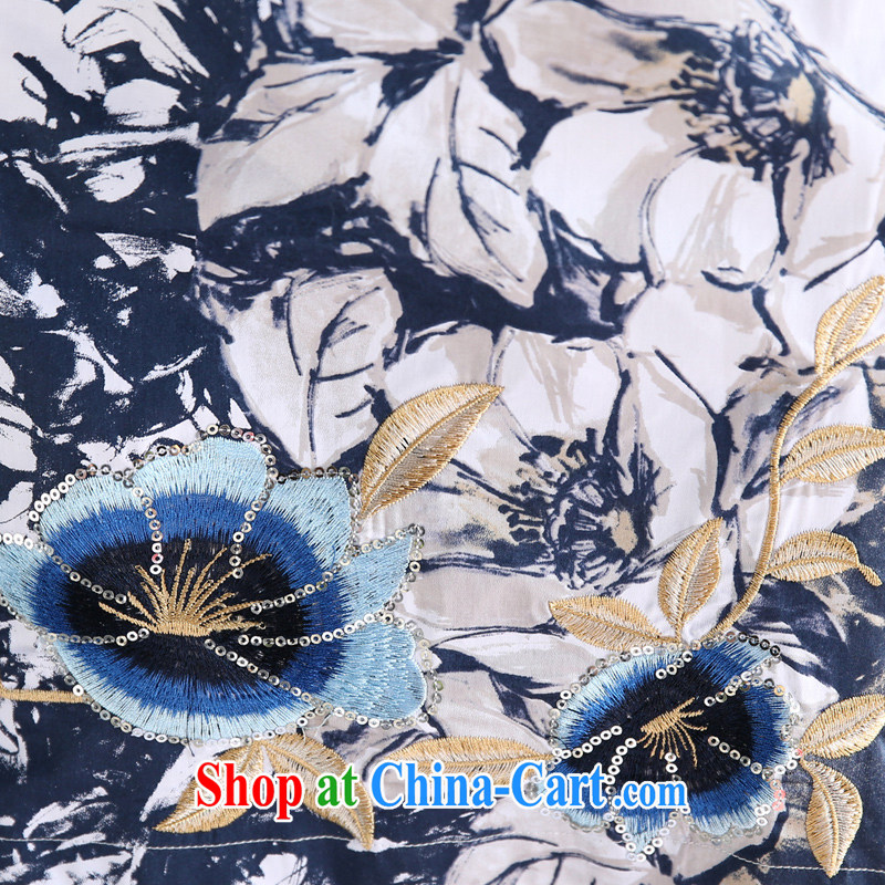 Blue flower stylish improved cheongsam/2015 summer new short, sexy retro women's clothing dresses G 13,312 picture color S, Sau looked Tang, shopping on the Internet