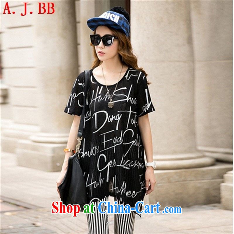 Black butterfly 2015 summer new, larger female personality, long leisure loose stamp short-sleeved T pension black 6171 XXL, A . J . BB, shopping on the Internet