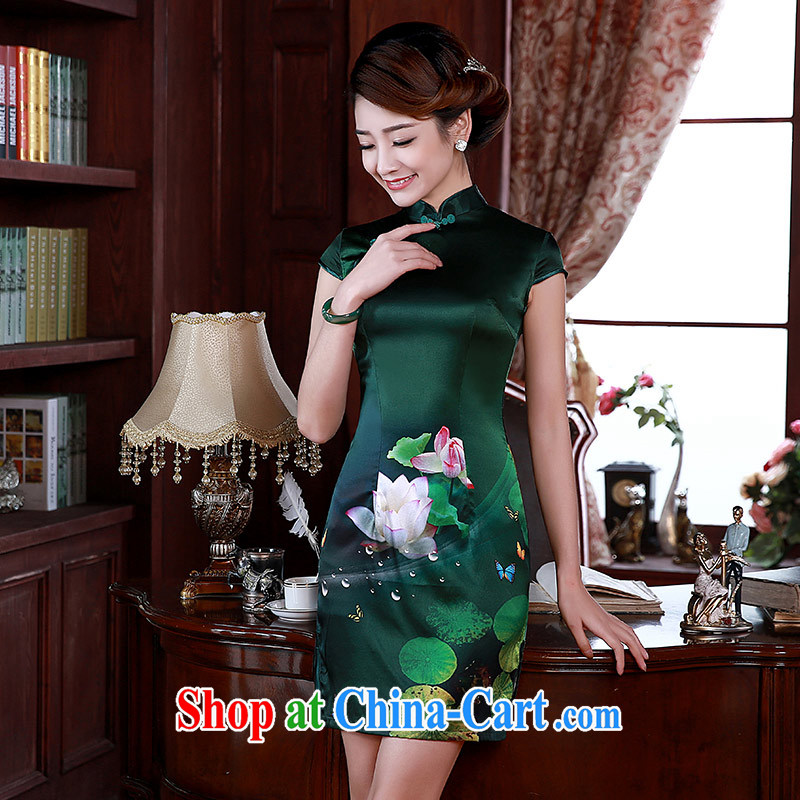 cheongsam dress spring 2015 new improved stylish MOM silk sauna silk short cheongsam Q 1055 green XXL, Jessica (jessica han), online shopping