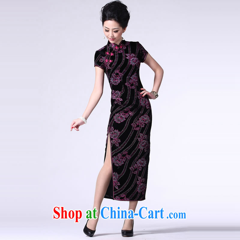Cyd Ho Kwun Tong Jin Yu Man Tang graceful velvet cheongsam MOM/long cheongsam dress/evening dress SG 13,999 purple XXL, Sau looked Tang, shopping on the Internet