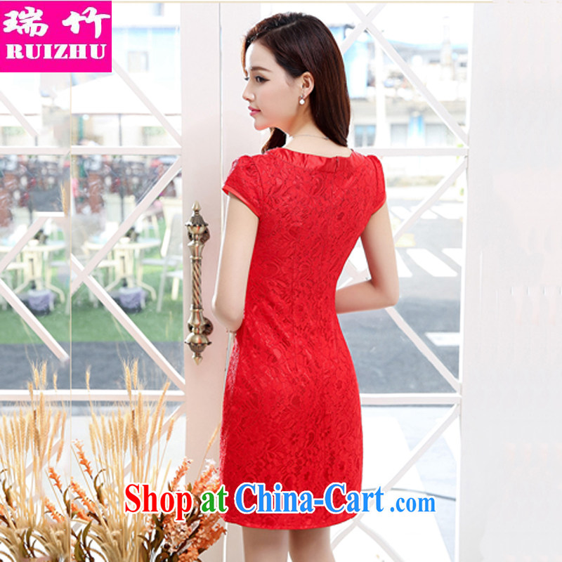 Shui-bamboo 2015 spring and summer and autumn new retro full-lace round-collar inserts drill beauty package and qipao gown short skirts chest Openwork graphics thin further dresses bridal toast red XXL, Shui bamboo (RUIZHU), online shopping