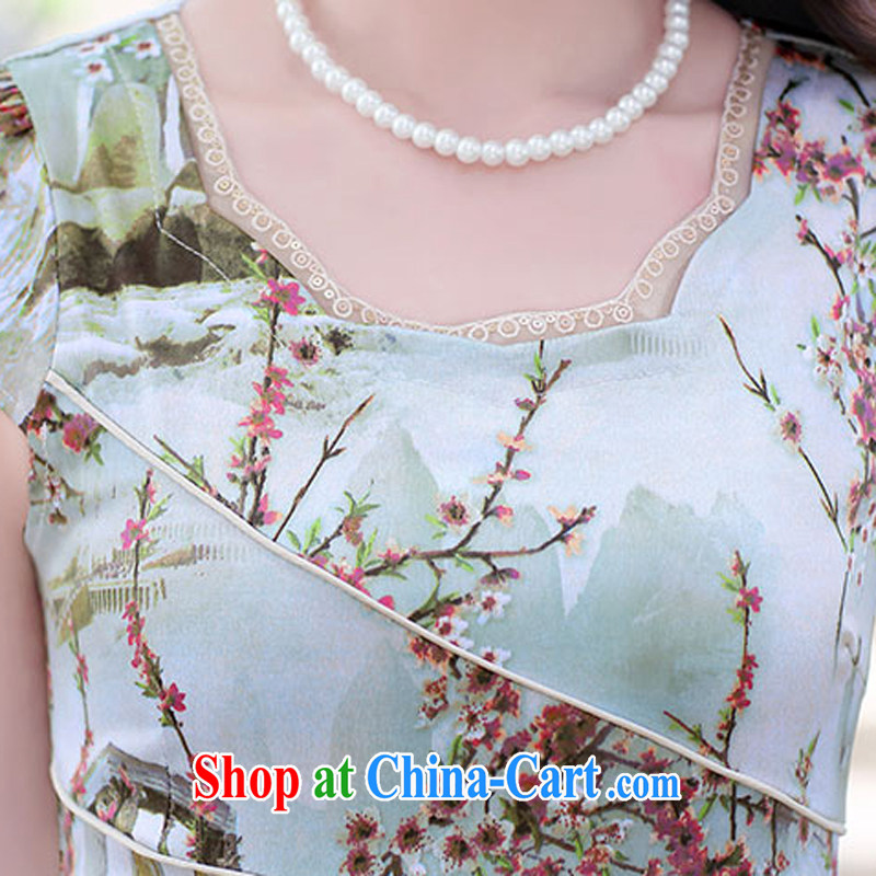 Air Shu Diane 2015 summer new cheongsam dress girls improved daily packages and short-sleeved beauty stamp dress L landscape, air Shu Diane, online shopping