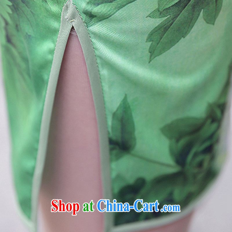 Air Shu Diane 2015 summer new Korean antique Chinese Ethnic Wind jacquard short-sleeved cultivating cheongsam dress girl peony flowers L, aviation Shu Diane, shopping on the Internet