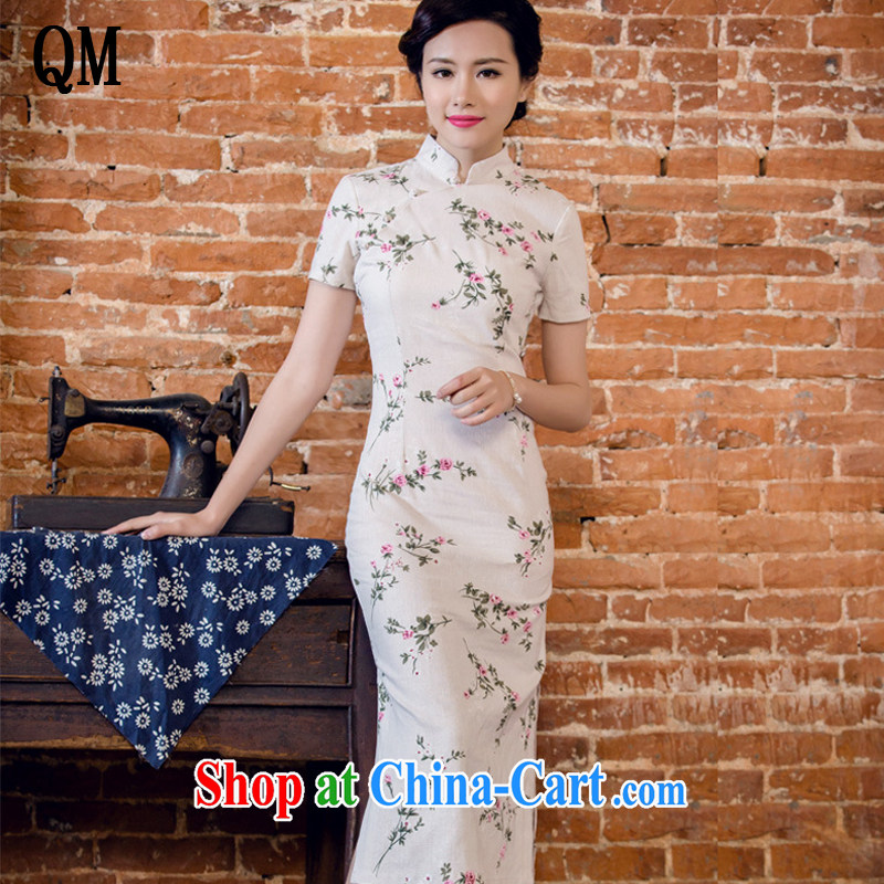 Shallow end female literary linen dresses hand-tie stylish short-sleeve long-dresses Lao JT 2063 forgetting D. XXL