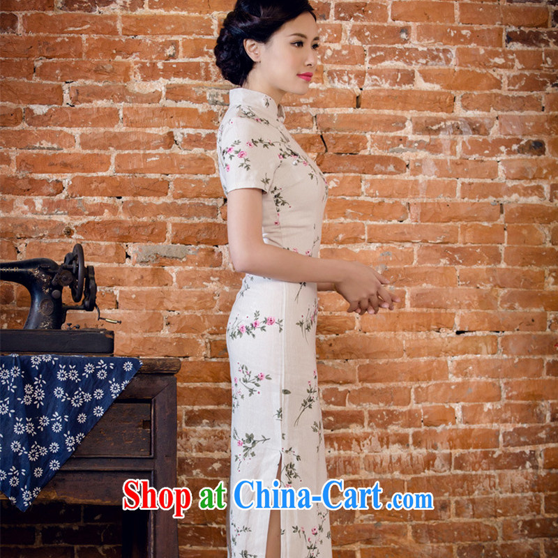 Shallow end female literary linen dresses hand-tie stylish short-sleeved long, low-power's cheongsam JT 2063 forgetting D. XXL, light (at the end) QM, shopping on the Internet