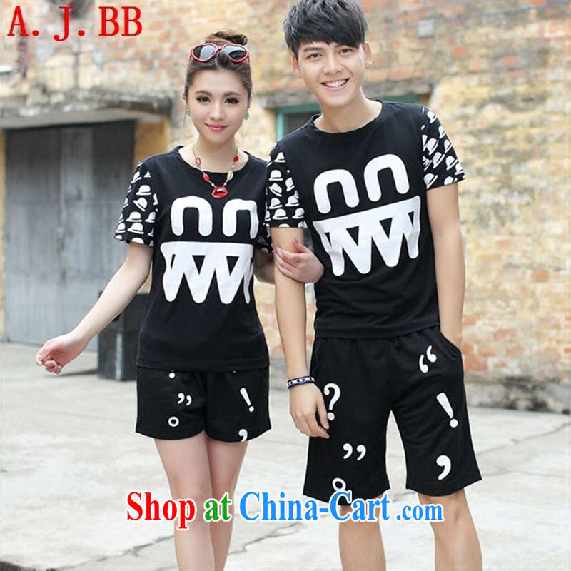Black butterfly 2015 new, couples with a short-sleeved shirt T female Korean personalized stamp duty Holiday Beach with couples with summer courses serve female black T shirt + black trousers 6188 XXL