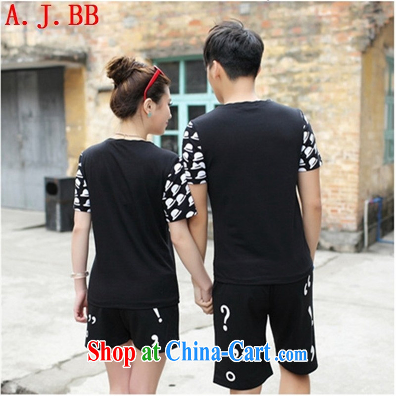 Black butterfly 2015 new, couples with a short-sleeved shirt T female Korean personalized stamp duty Holiday Beach with couples with summer uniforms on female black T shirt + black trousers 6188 XXL, A . J . BB, shopping on the Internet