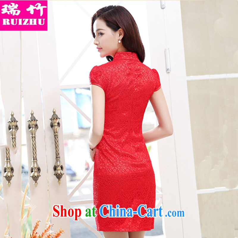 Shui bamboo 2015 Spring Summer Fall with new retro red Tang is a short-sleeved dresses bridal toast small Annual Dinner chair embroidered Peony Phoenix lace improved cheongsam red XXL