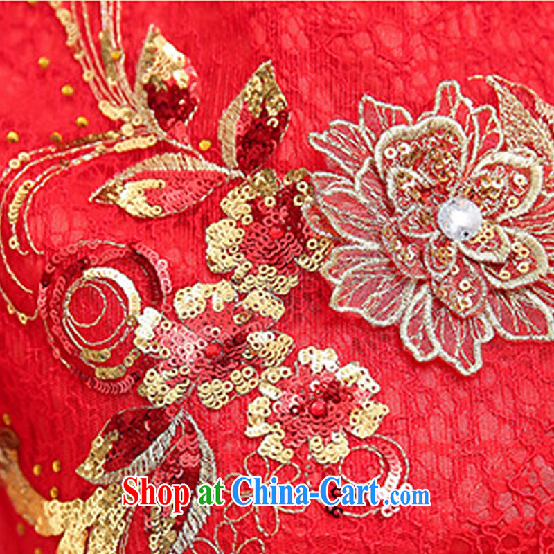Shui bamboo 2015 Spring Summer Fall with new retro red Tang on short-sleeved dresses bridal toast small Annual Dinner chair embroidered Peony Phoenix lace improved cheongsam red XXL, Shui bamboo (RUIZHU), and shopping on the Internet