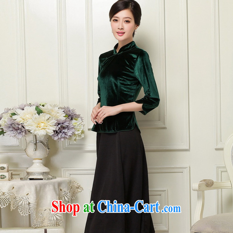 light at the velvet cheongsam style 7 cuffs and collar Chinese qipao JT 1061 L dark, light (at the end) QM, shopping on the Internet