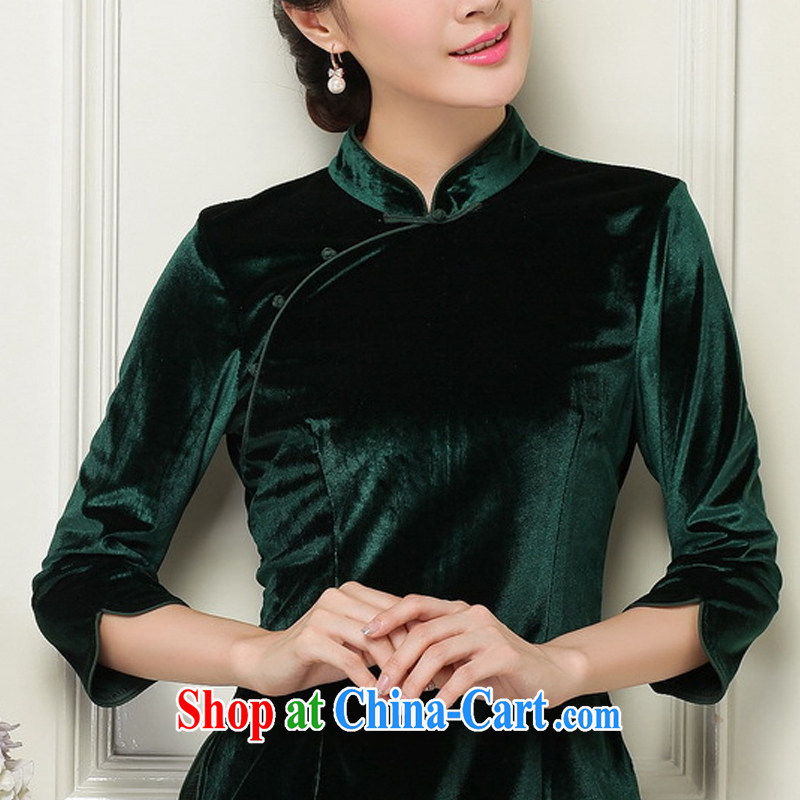 light at the velvet cheongsam style 7 cuffs and collar Chinese qipao JT 1061 L dark, light (at the end) QM, shopping on the Internet