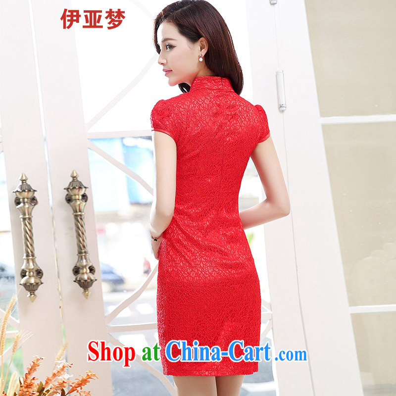 The dream in the summer Women's clothes retro classic Lace Embroidery Chinese qipao Short package and further skirt dresses female Red XXL, the dream, and shopping on the Internet