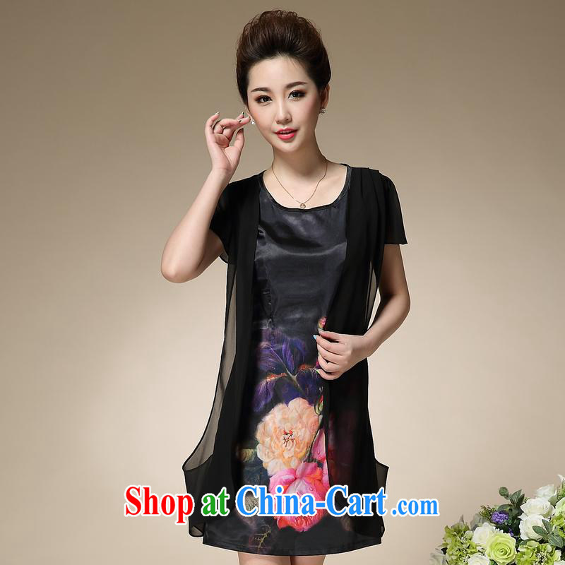The central bank is not summer 2015 older XL mother false Two stamp Silk Dresses female T C 515 8992 black 4XL, edge is not central, shopping on the Internet
