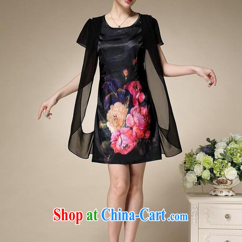 The central bank is not summer 2015 older XL mother false Two stamp Silk Dresses female T C 515 8992 black 4XL, edge is not central, shopping on the Internet
