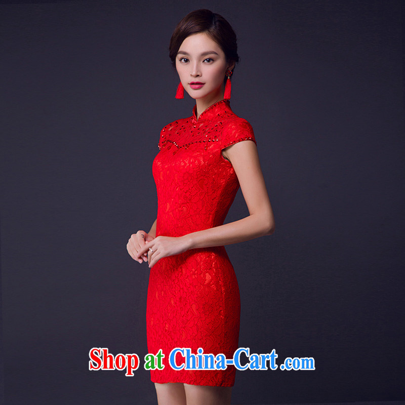 2015 new dresses spring and summer short, new wedding toast clothing lace Openwork breathable red wedding dress red XL, Ho full chamber, and shopping on the Internet
