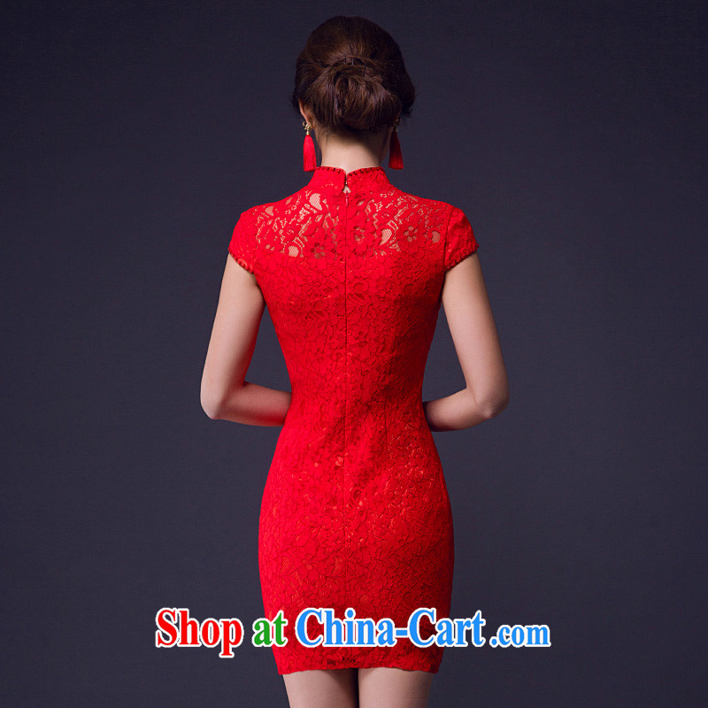 2015 new dresses spring and summer short, new wedding toast clothing lace Openwork breathable red wedding dress red XL, Ho full chamber, and shopping on the Internet