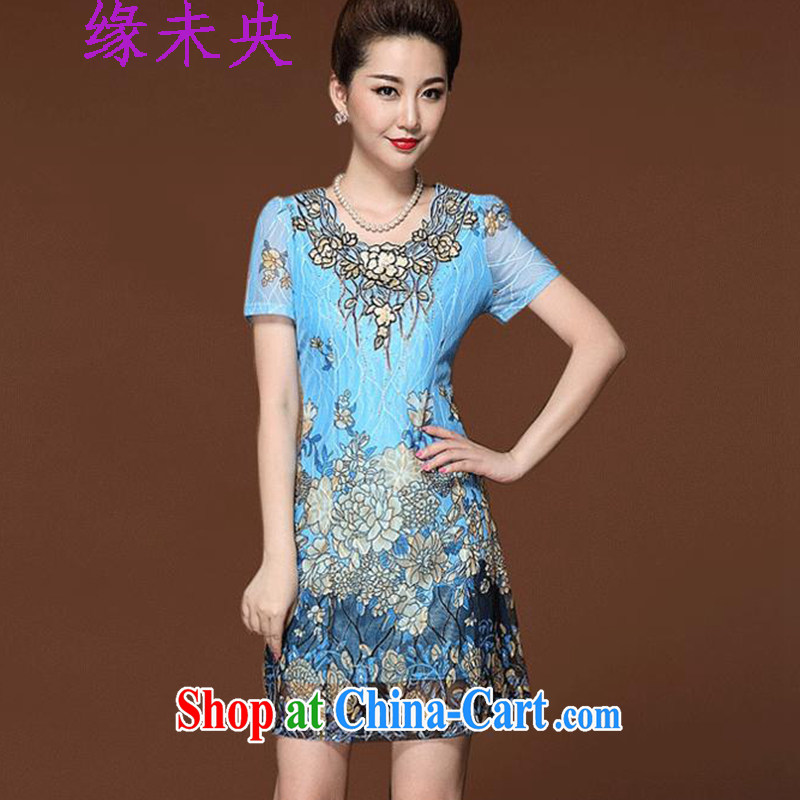 The unfinished 2015 summer new, middle-aged and older dress middle-aged mother with ethnic wind embroidery JE C 023 865 blue 5 XL