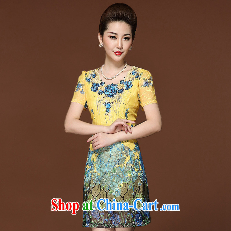 The unfinished 2015 summer new, middle-aged and older dress middle-aged mother with ethnic wind embroidery JE C 023 865 blue 5 XL, leading edge is not central, shopping on the Internet