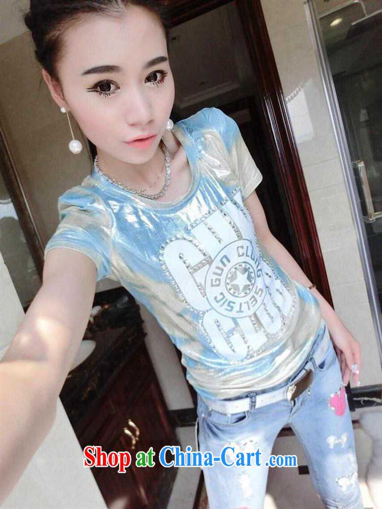 Ya-ting store 2015 spring European site trendy camouflage hot drill letter short-sleeved shirt T blue are code pictures, price, brand platters! Elections are good character, the national distribution, so why buy now enjoy more preferential! Health