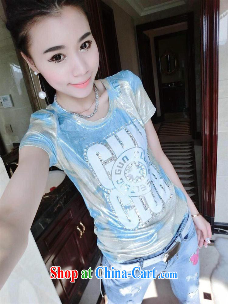 Ya-ting store 2015 spring European site trendy camouflage hot drill letter short-sleeved shirt T blue are code pictures, price, brand platters! Elections are good character, the national distribution, so why buy now enjoy more preferential! Health