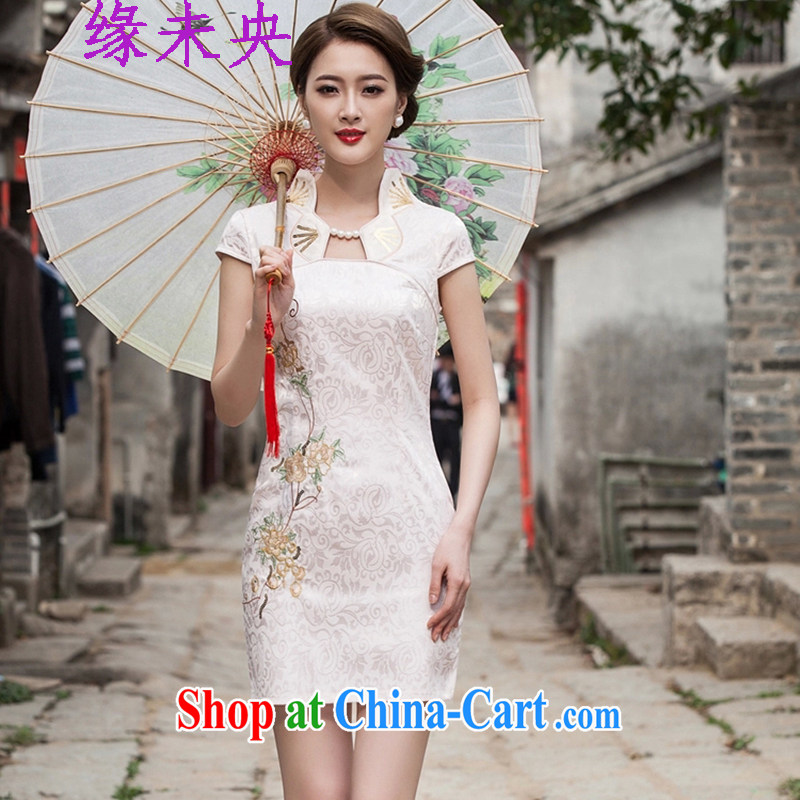 The unfinished summer 2015 new female fashion improved cheongsam dress graphics thin beauty cheongsam dress C C 518 1122 apricot XL