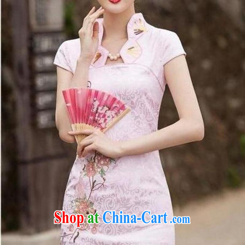 The unfinished summer 2015 new women's clothing stylish improved cheongsam dress graphics thin beauty cheongsam dress C C 518 1122 apricot XL, edge is not central, shopping on the Internet