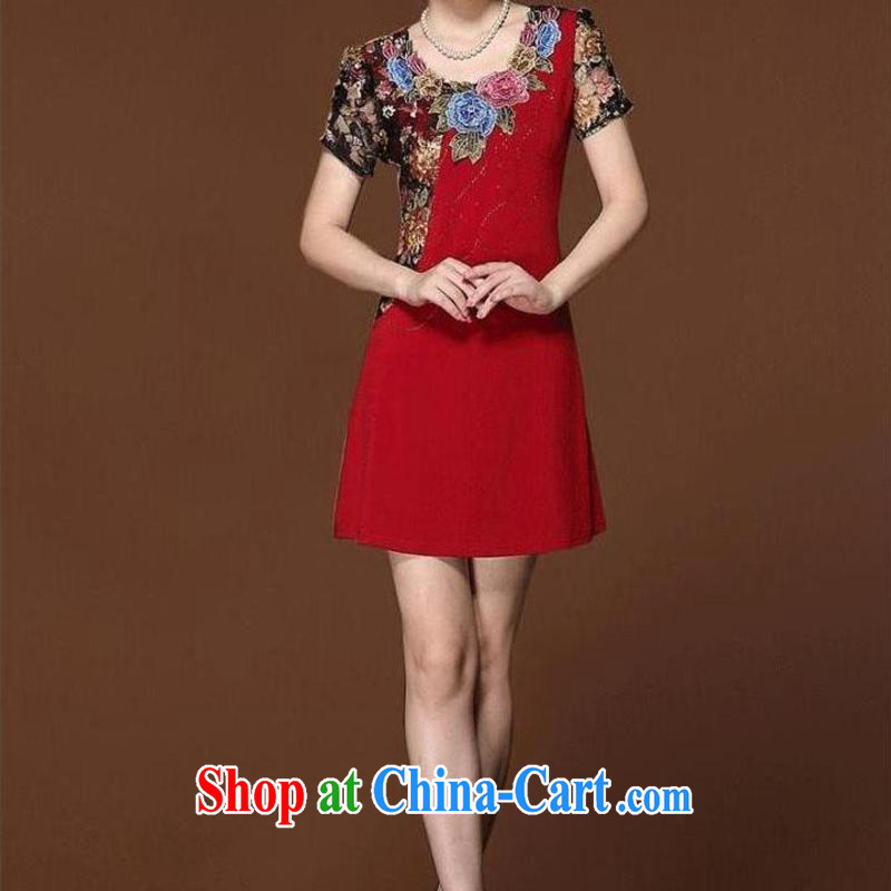 Leading edge is not the central 2015 summer new female temperament lace stitching short-sleeved beauty graphics thin mother with dresses JE C 023 863 red 5 XL, edge is not central, online shopping