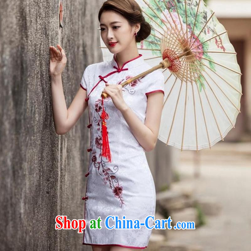 The central bank is not summer 2015 new, improved retro style short, cultivating daily cheongsam dress C C 518 1124 pink L, edge is not central, shopping on the Internet