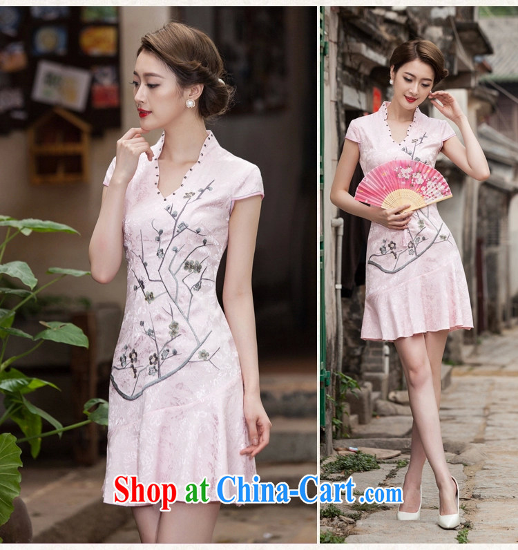Edge is not the central 2015 summer new short-sleeved V collar embroidered Phillips nails Pearl crowsfoot skirt with embroidery short cheongsam C C 518 1123 white XL pictures, price, brand platters! Elections are good character, the national distribution, so why buy now enjoy more preferential! Health