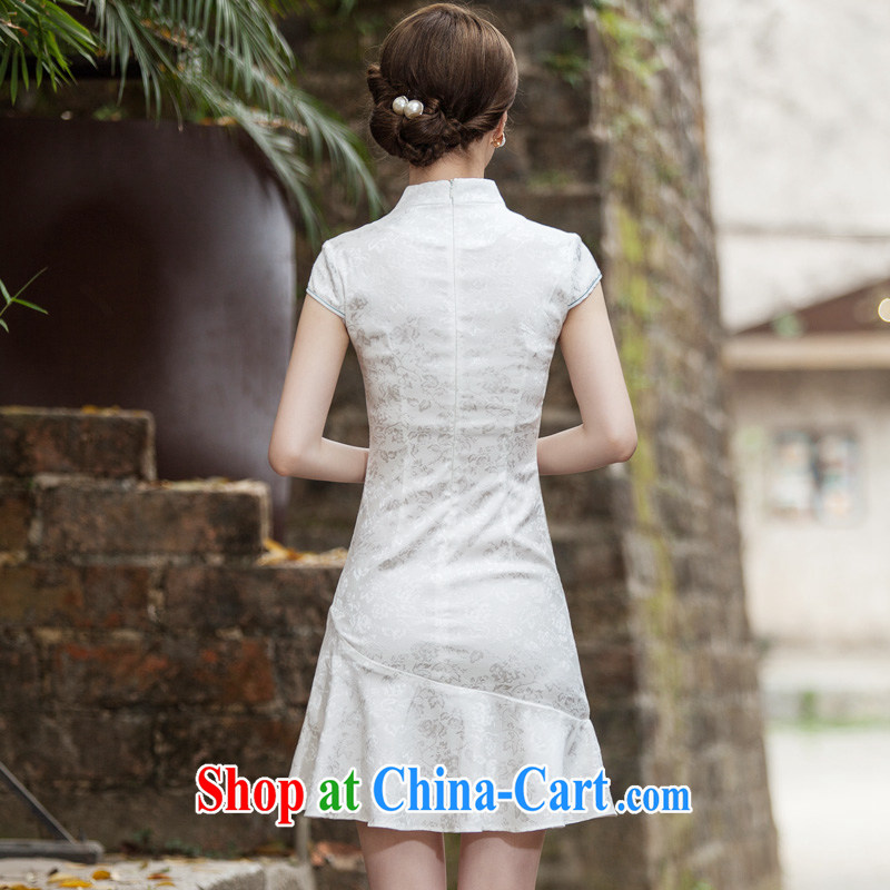 The central bank is not summer 2015 new short-sleeved V collar embroidered Phillips nails Pearl crowsfoot skirt with embroidery short cheongsam C C 518 1123 white XL, leading edge is not central bank, shopping on the Internet