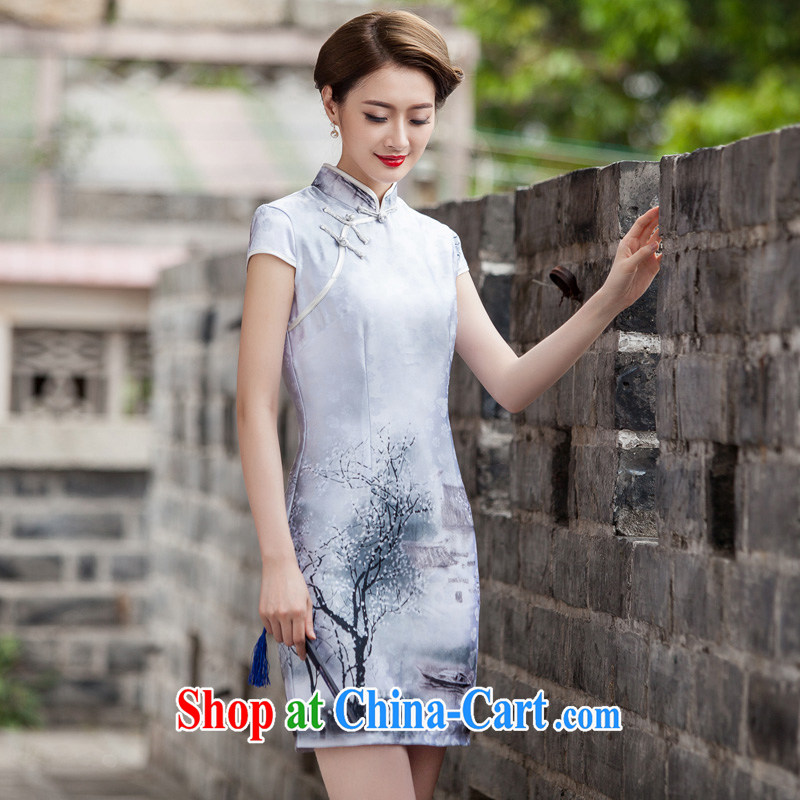 The central bank is not summer 2015 new female painting short sleeve cheongsam dress retro fashion China wind cheongsam C 518 1107 C XL paintings, edge is not central, shopping on the Internet