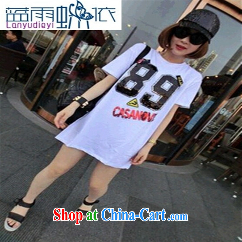 Ya-ting store 2015 new summer wear heavy industry, digital long T-shirt white L, blue rain bow, and shopping on the Internet