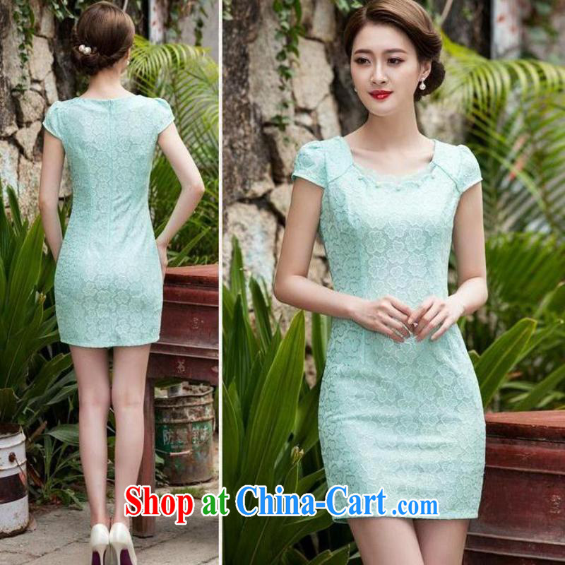 Edge is not the central 2015 summer new female lace cheongsam stylish beauty dress Openwork hook take C C 518 1106 Lake blue XL, leading edge is not central bank, shopping on the Internet