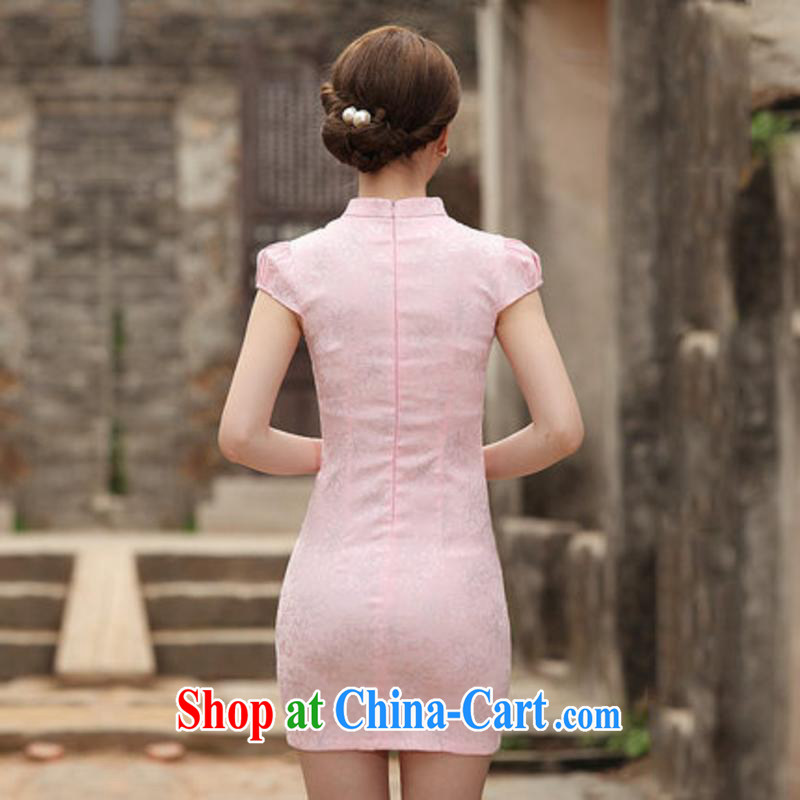 The unfinished summer 2015 new women's clothing Stylish retro short cheongsam dress C C 518 1120 pink XL, edge is not central, shopping on the Internet