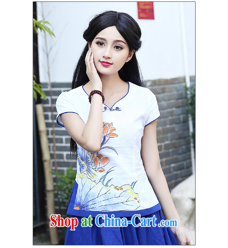 China Classic Literature and Art summer New Sum girls hand-painted beauty graphics thin cotton Ma T shirts female Chinese T-shirt/Han-blue L pictures, price, brand platters! Elections are good character, the national distribution, so why buy now enjoy more preferential! Health