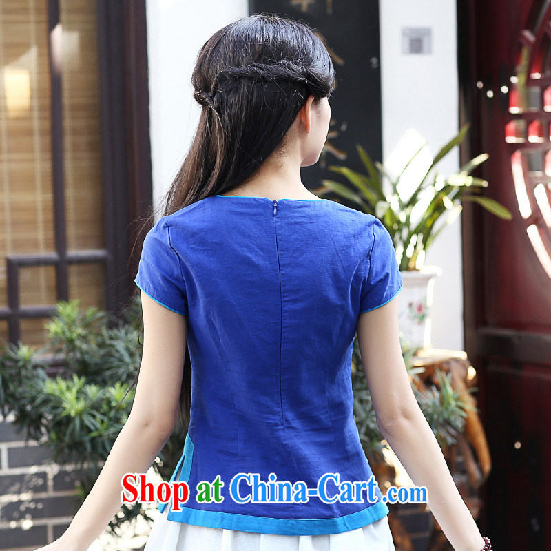 China Classic Literature and Art summer New Sum girls hand-painted beauty graphics thin cotton Ma T shirts female Chinese T-shirt/Han-blue L, China Classic (HUAZUJINGDIAN), online shopping